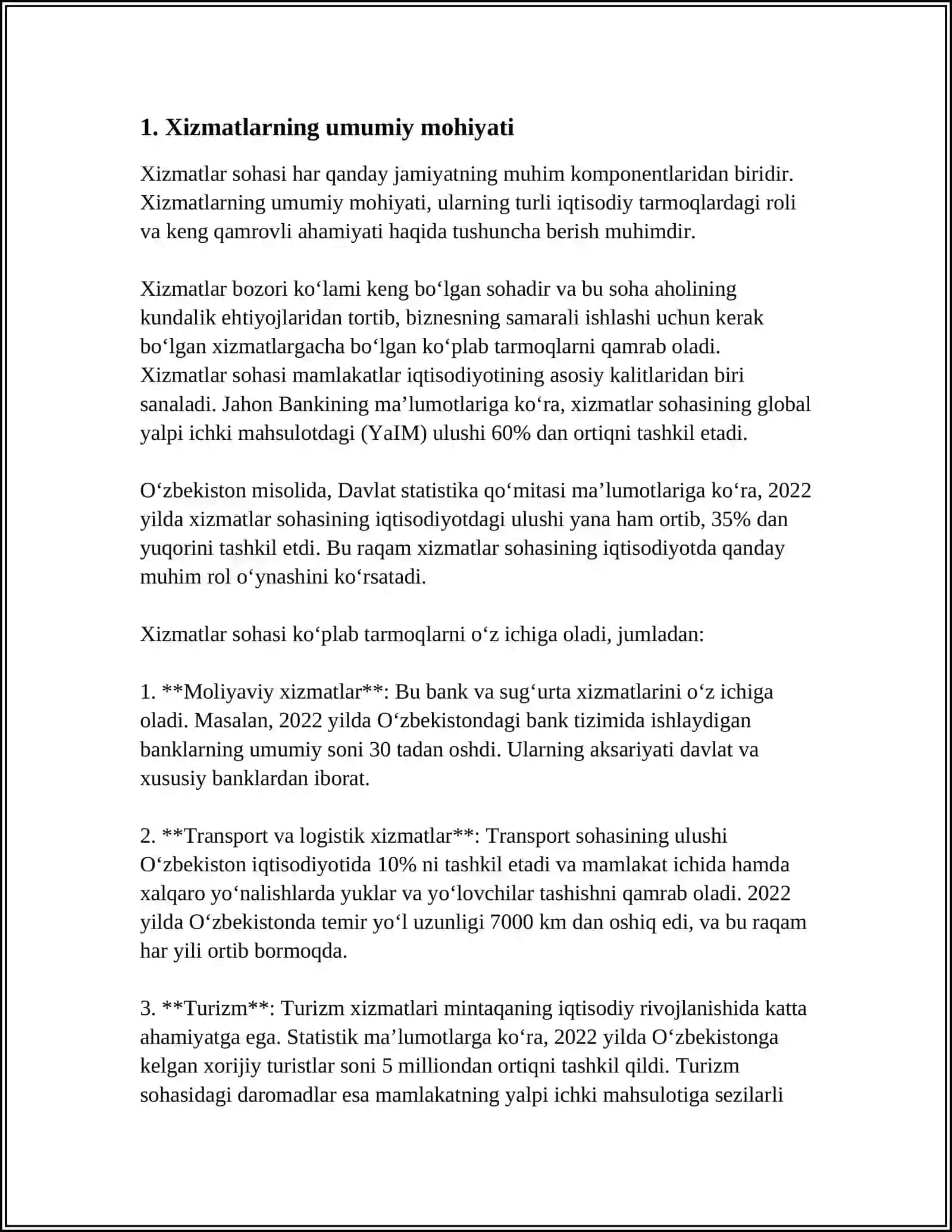 XIZMATLARNING MOHIYATI,XILLARI,TURLARI VA XUSUSIYATLARI 4