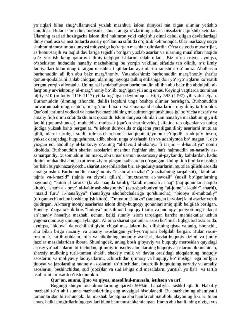 Hanafiylik mazhabi rivojida markaziy osiyo faqihlari ro'li va hissasi 4