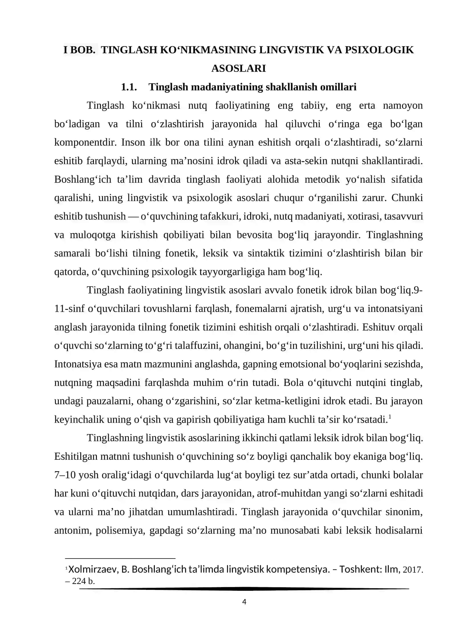 “«Umumta’lim maktablarining 9–11-sinflarida o‘zbek tili darslarida tinglab tushunish (audirovaniya) ko‘nikmalarini rivojlantirish» mavzusidagi  KURS ISHI 4