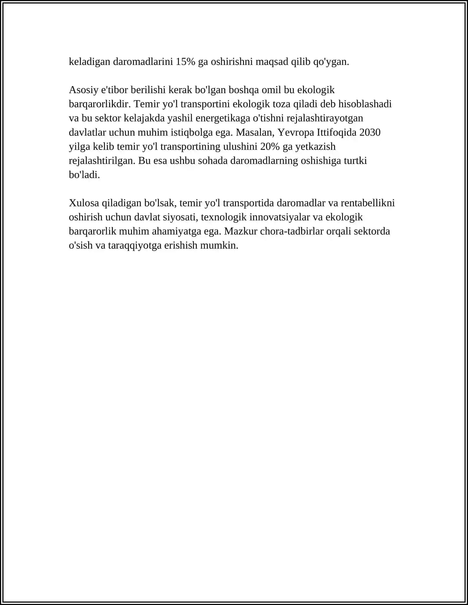 TRANSPORT (TEMIR YO'L AVTOMOBIL KORXONALARIDA TASHISHDAN DAROMADLARNING TAHLILI 4