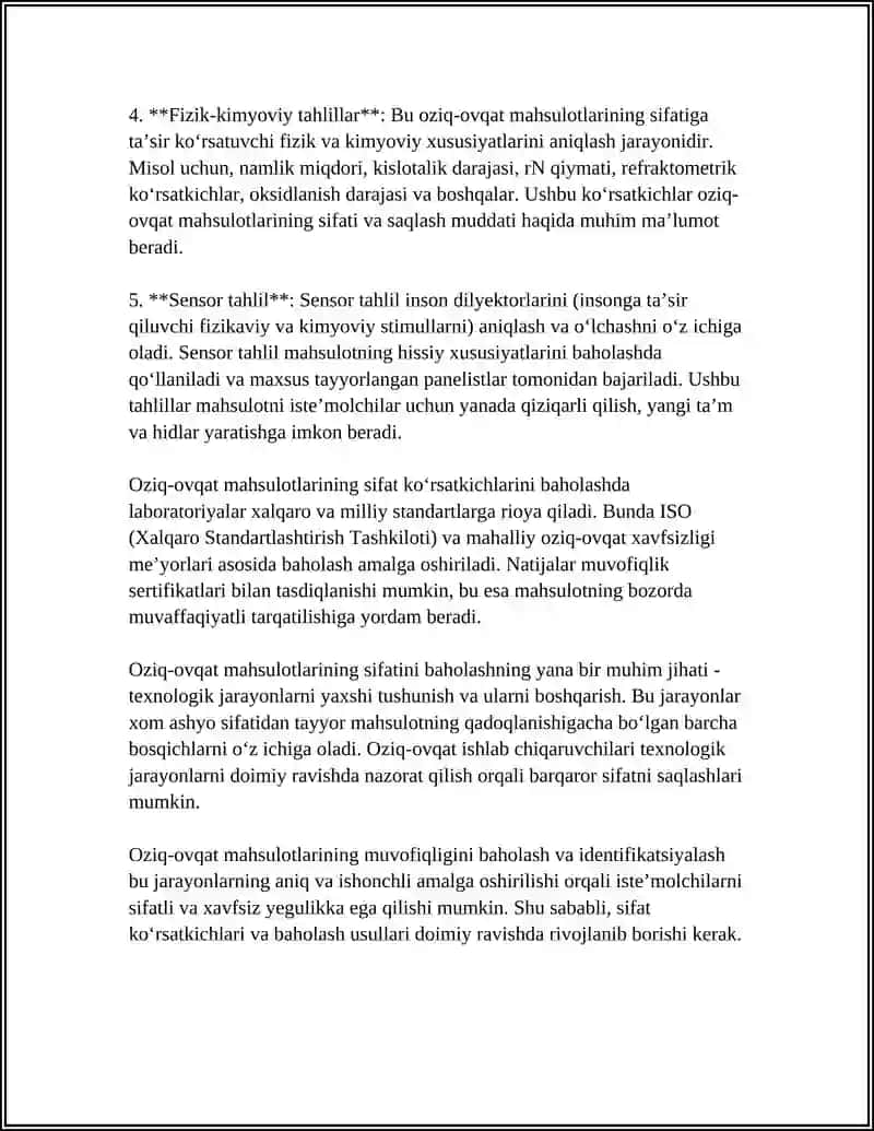 Oziq-ovqat mahsulotlarining sifat ko‘rsatkichlarini baholash usullari 4