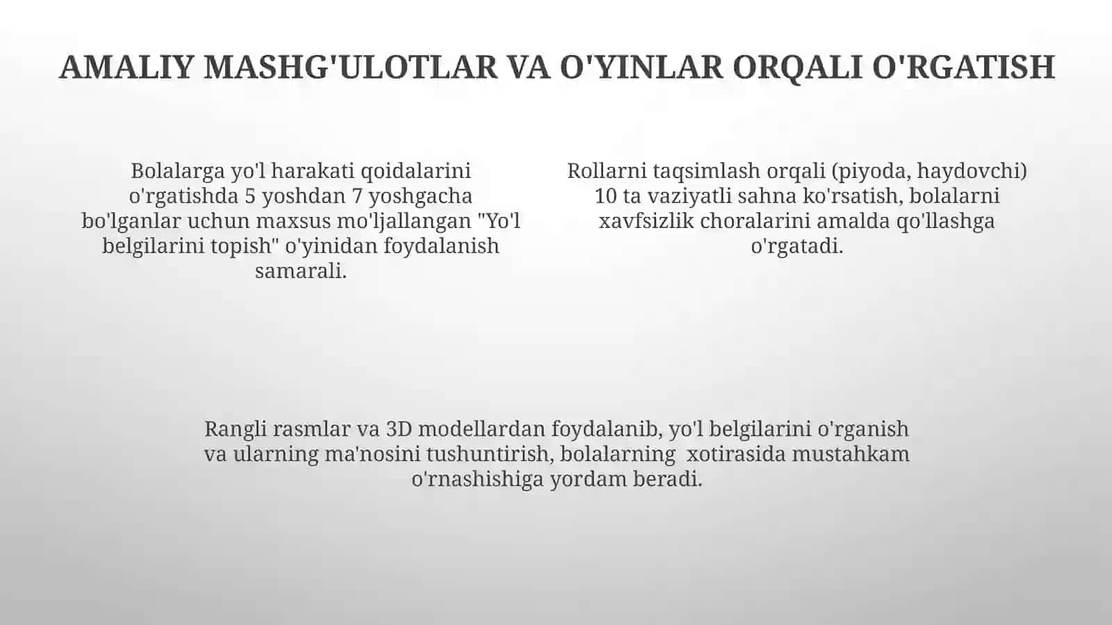 MTTda bolalarni yol harakat hafsizligi qoydalari bilan tanishtirish 4