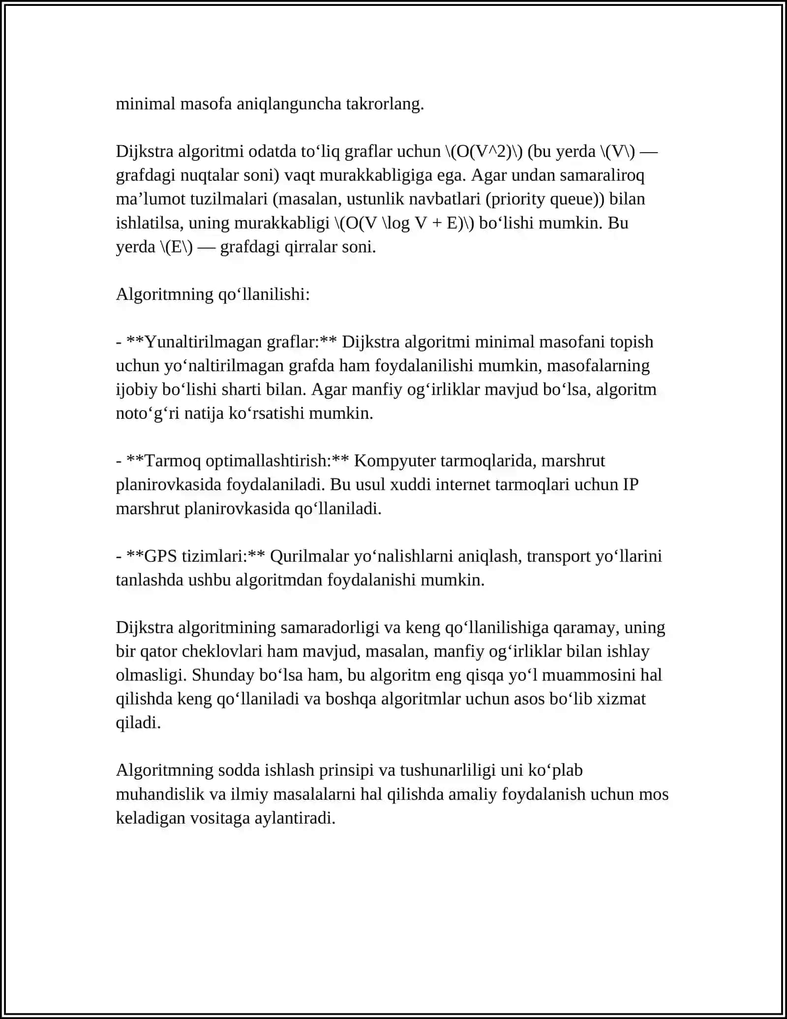 GRAFLARDA ENG QISQA YOʻLNI ANIQLASH ALGORITMLARI 4