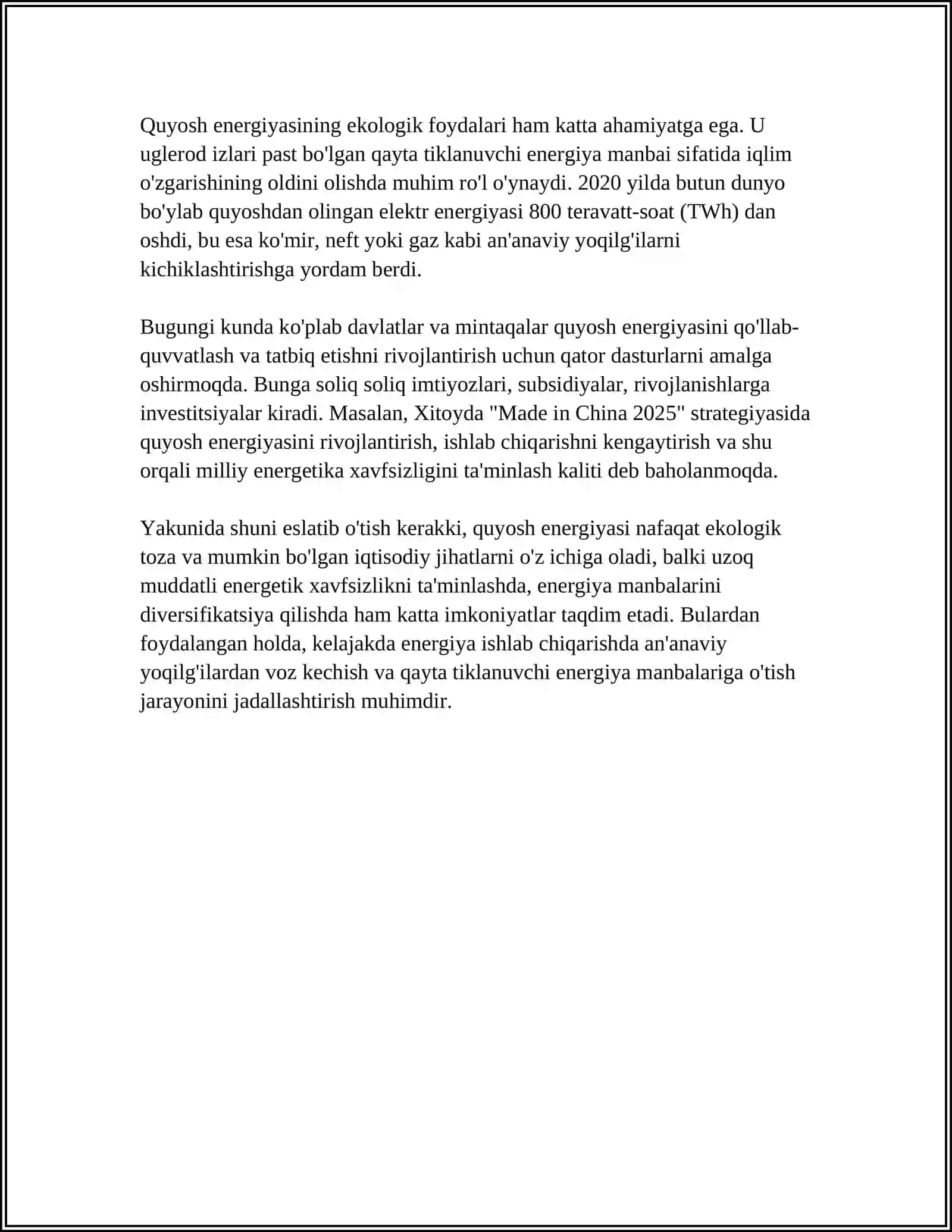 MUSTAQIL ISH Mavzu: YASHIL ENERGETIKA"NING RIVOJLANISHIGA TA'SIR QILUVCHI OMILAR 4