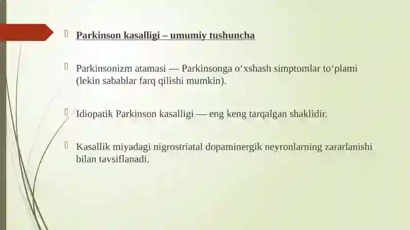 parkinson kasalligini davolashda ishlatiladigan dori vositalari 4