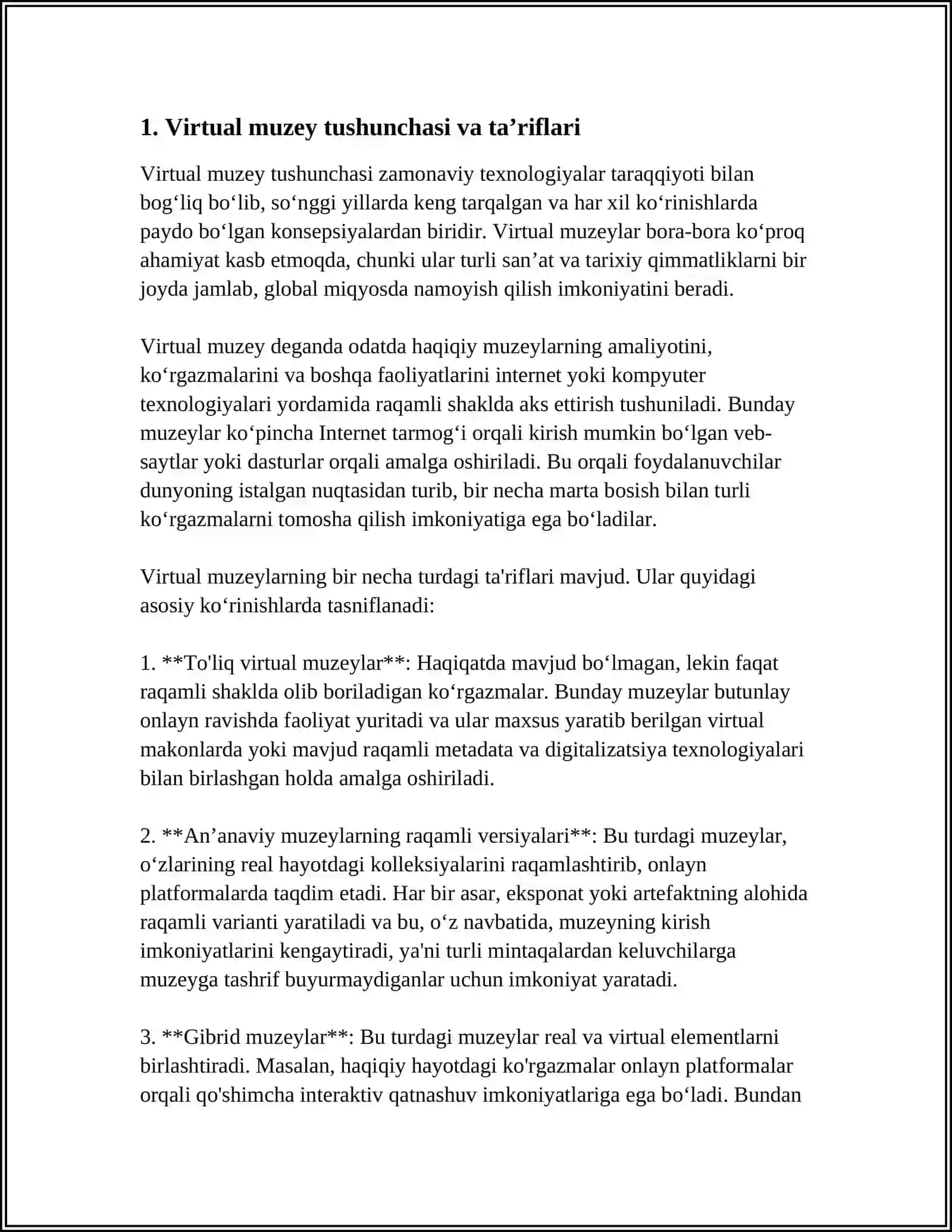 VIRTUAL MUZEY TUSHUNCHASI. VIRTUAL MUZEYLAR SHAKLLANISHI. VIRTUAL MUZEY AFZALLIKLARI. TARIXNI OʻRGANISHDA VIRTUAL MUZEYLARNING OʻRNI. VIRTUAL MUZEY EKSPONATLARI 4