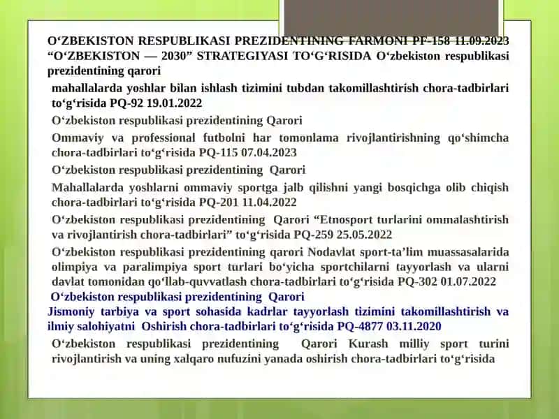 Jismoniy tarbiya va sport sohasining me’yoriy huquqiy asoslari 4