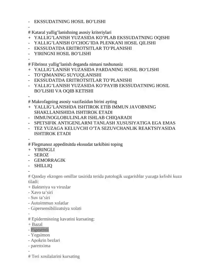 Otkir yalliglanish, Ekssudativ Yalliglanish. Turlari, bir- biridan farklash. (100 ta test) 4