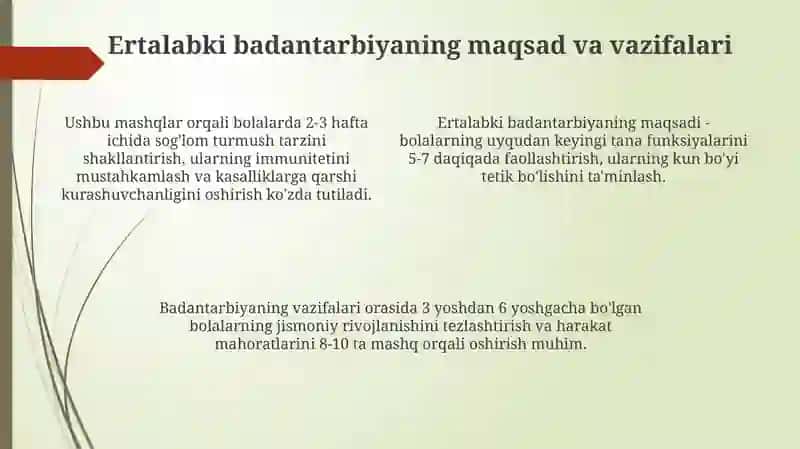 Ertalabki badantarbiyani o'tkazish metodikasi 4