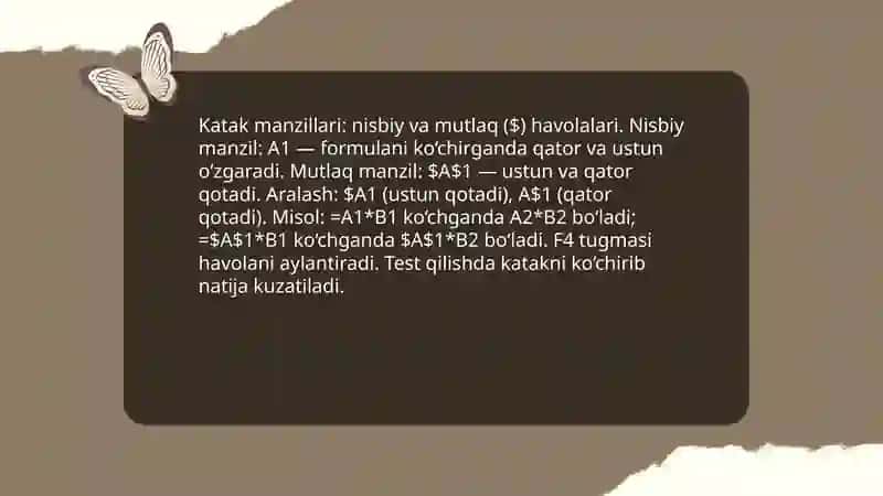Formulani kiritish. Elektron jadvalni sinovdan o‘tkazish. 4
