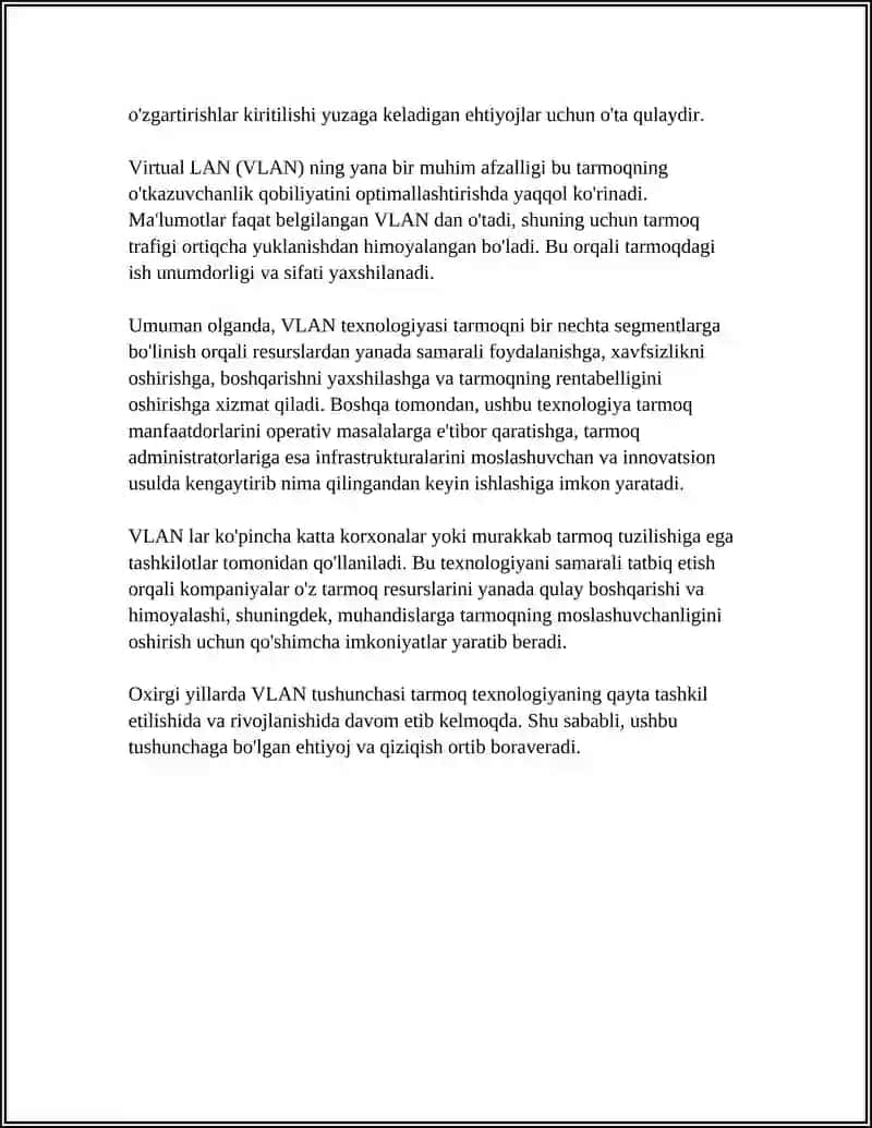 VIRTUAL LAN (VLAN) TEXNOLOGIYASI 4