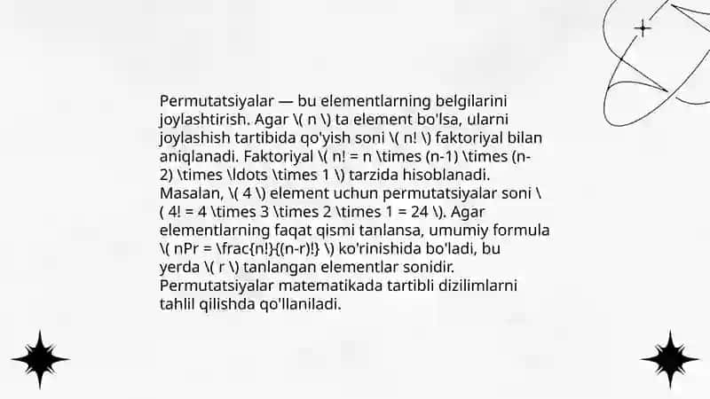 Kombinator va pozitsion oʻzgarishlar 4