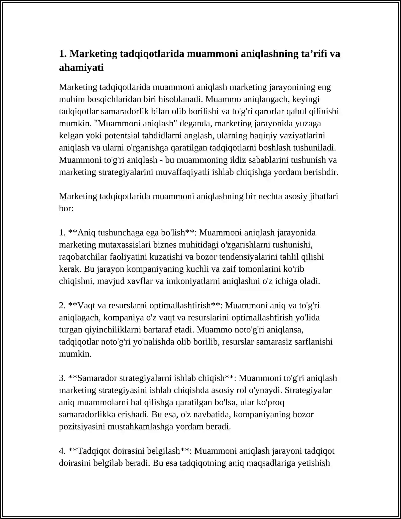 MARKETING TADQIQOTLARI MUAMMOSINI ANIQLASHNING AHAMIYATI 4