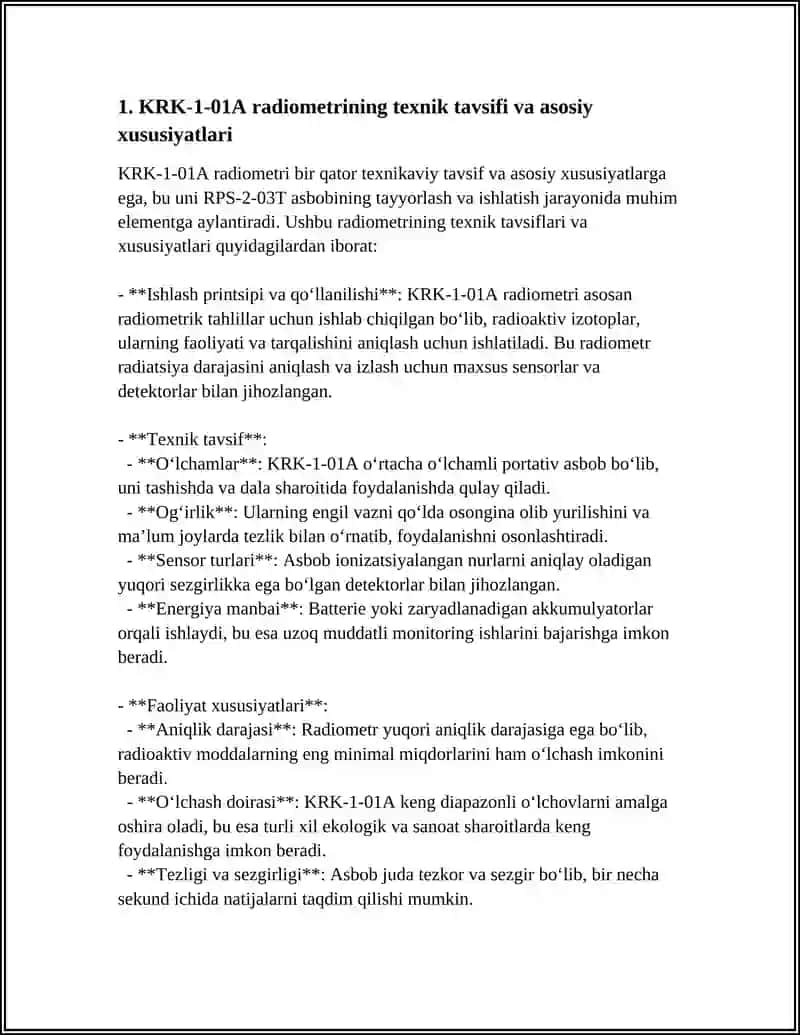 KRK-1-01A Radiometrini Tayyorlash va Ishlatish 4