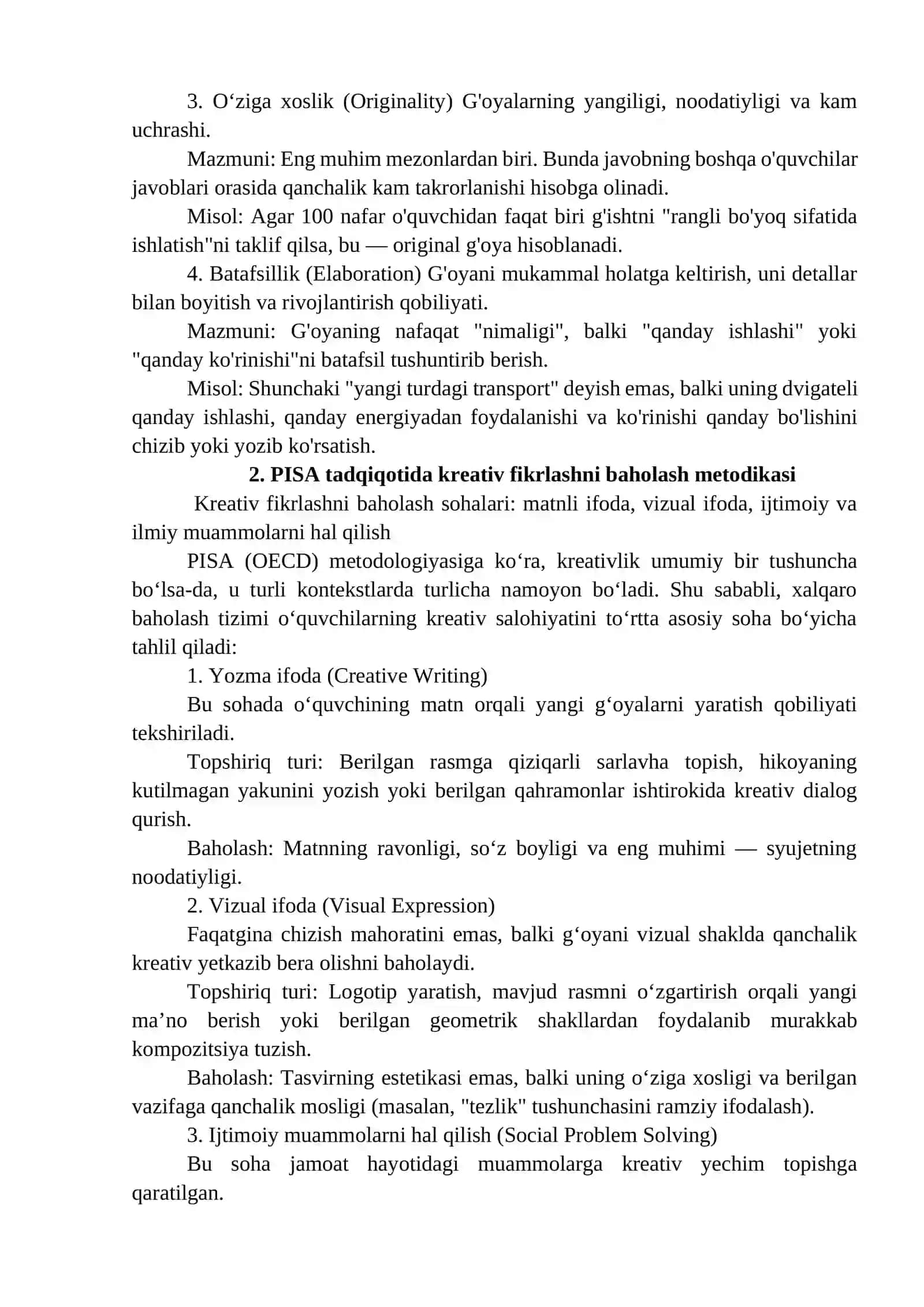 XALQARO TADQIQOTLARDA KREATIV FIKRLASHNI BAHOLASHGA QARATILGAN TOPSHIRIQLAR TAHLILI 4