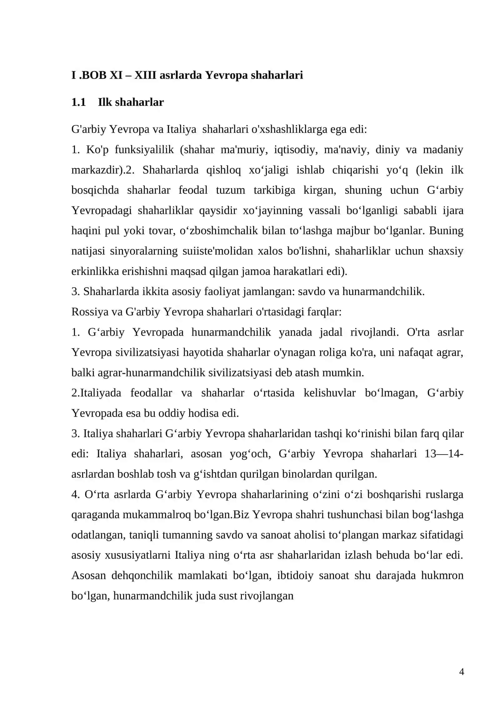 O`rta asrlarda Yevropa shaharlarning yanada rivojlanishi XI-XV asrlarda 4