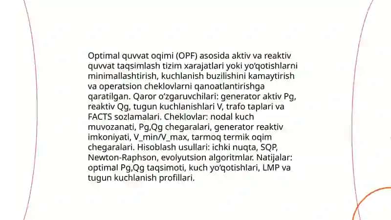 Tizimda aktiv va reaktiv quvvatlarni taqsimlashning matematik modeli 4