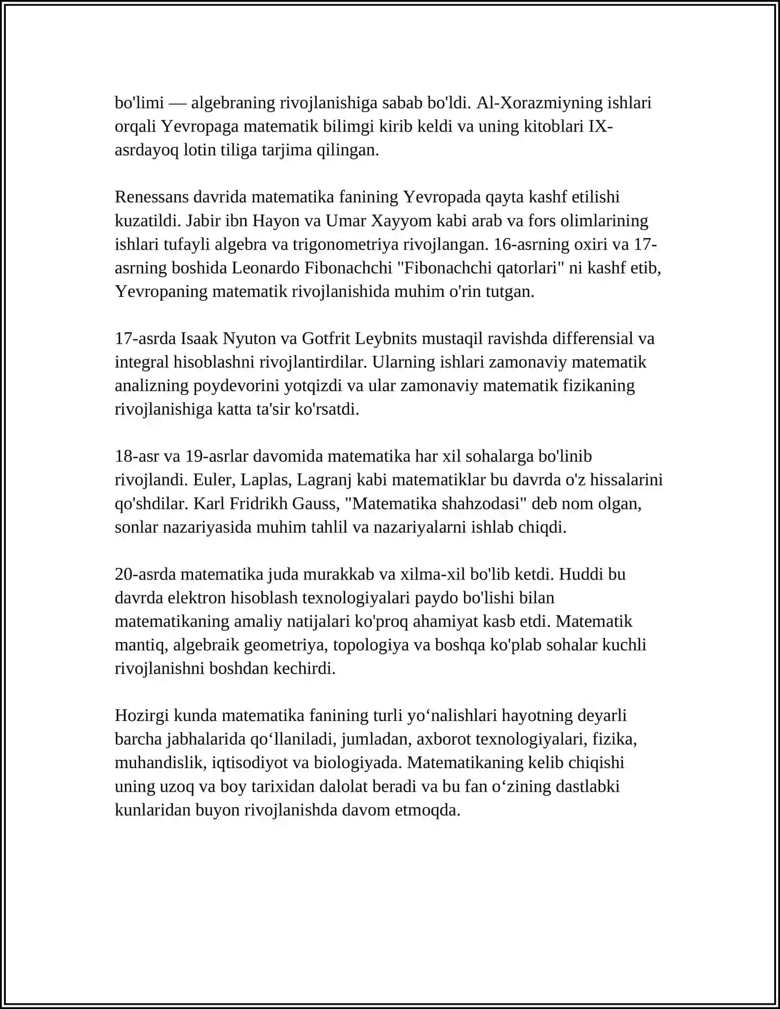 MATEMATIKA FANINING DUNYO MADANIYATI VA TARIXDAGI TUTGAN O‘RNI 4