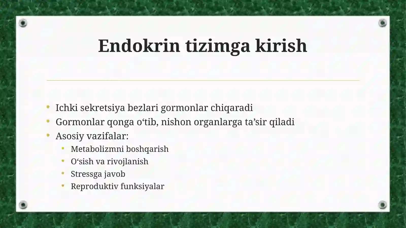 Primo Va Yulduzning Odamlar va Hayvonlar Fiziologiyasidan Tayyorlagan Taqdimot 4