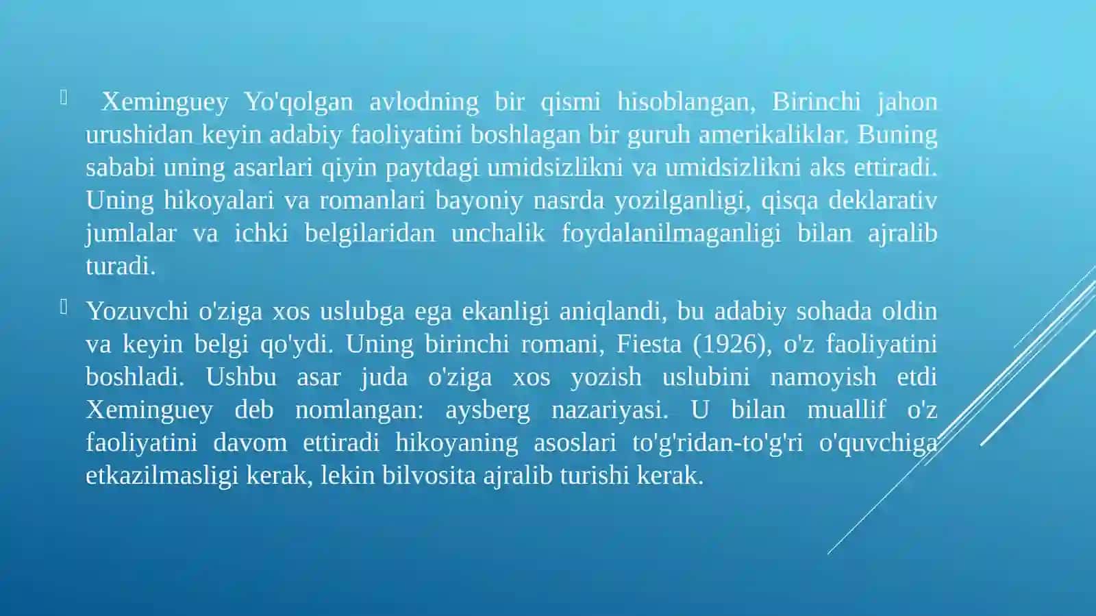 Ernest Miller Xeminguey chol va dengiz asari 4