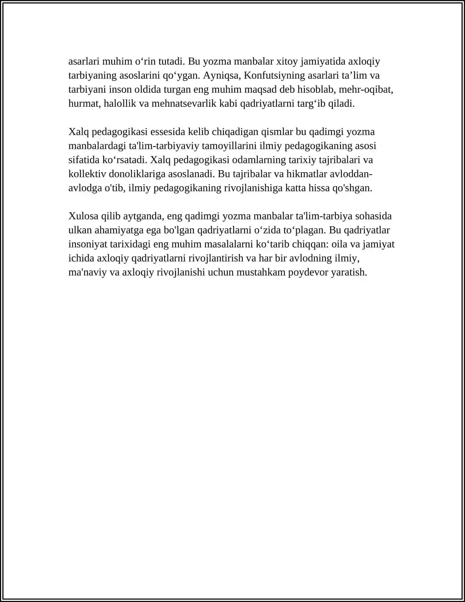 ENG QADIMGI YOZMA MANBALARDA TA’LIM-TARBIYAGA XOS FIKRLAR. XALQ PEDAGOGIKASI - ILMIY PEDAGOGIKANING ASOSI 4