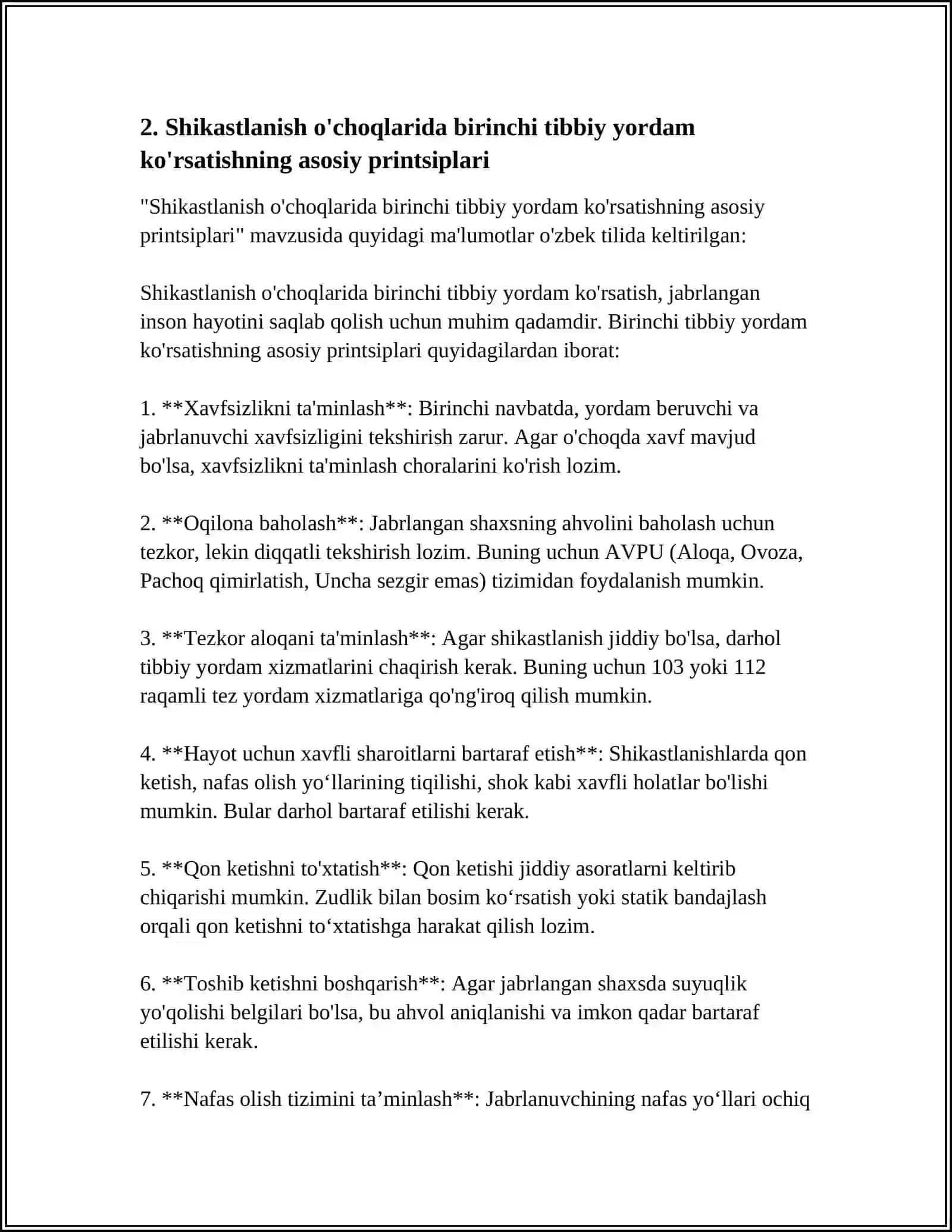 SHIKASTLANISH ÒCHOQLARIDA BIRINCHI BIRINCHI TIBBIY YORDAMNI TASHKIL ETISH 4