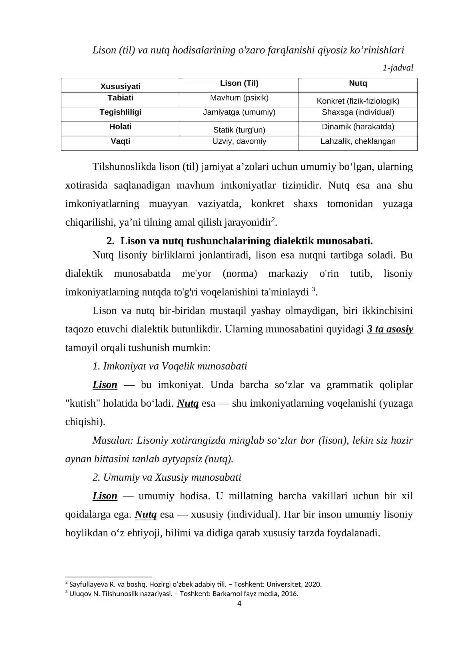 Hozirgi o'zbek tilida lison, nutq, me'yor munosabati umumiy tahllil 4