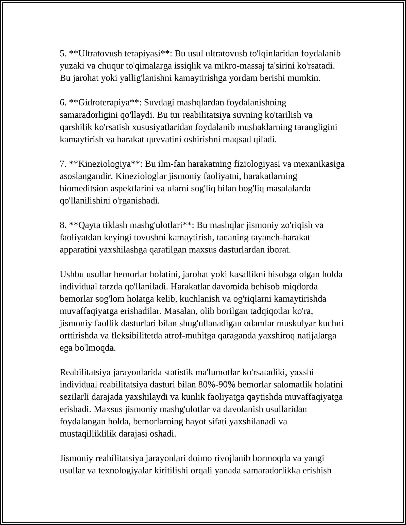 MUSTAQIL ISH Mavzu: KATTA YOSHDAGI BEMORLARNI KASALLIKLARINI REABILITATSIYA QILISH 4