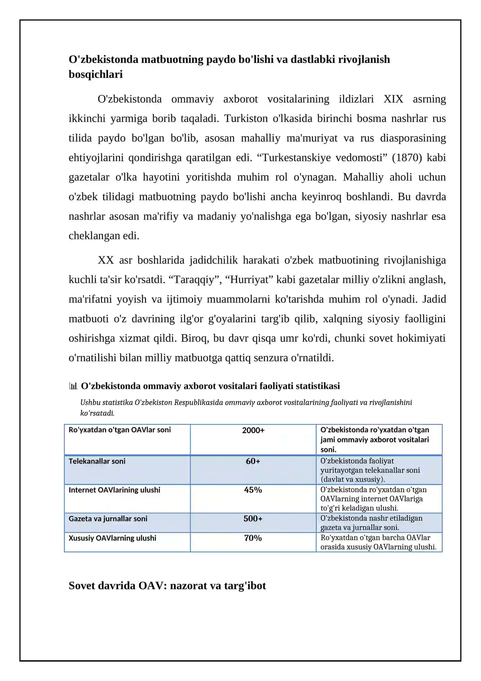 O’zbekiston Respublikasida ommaviy axborot vositalarining faoliyati 4