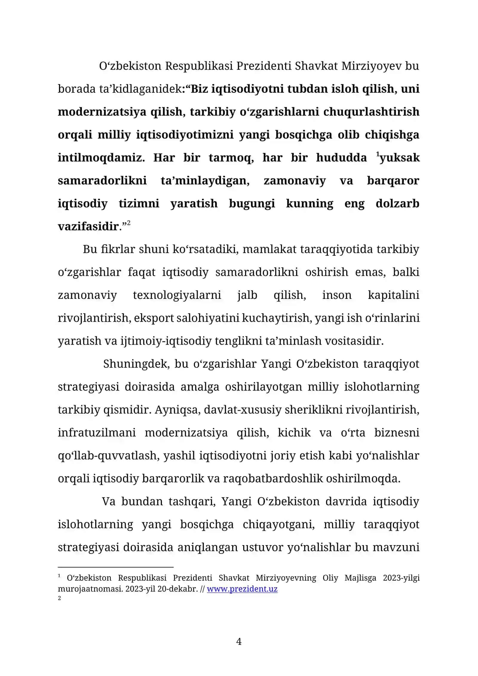 O’zbekiston iqisodiyotida tarkibiy o’zgarishlarni amalga oshirishning ustuvor yo’nalishlari 4