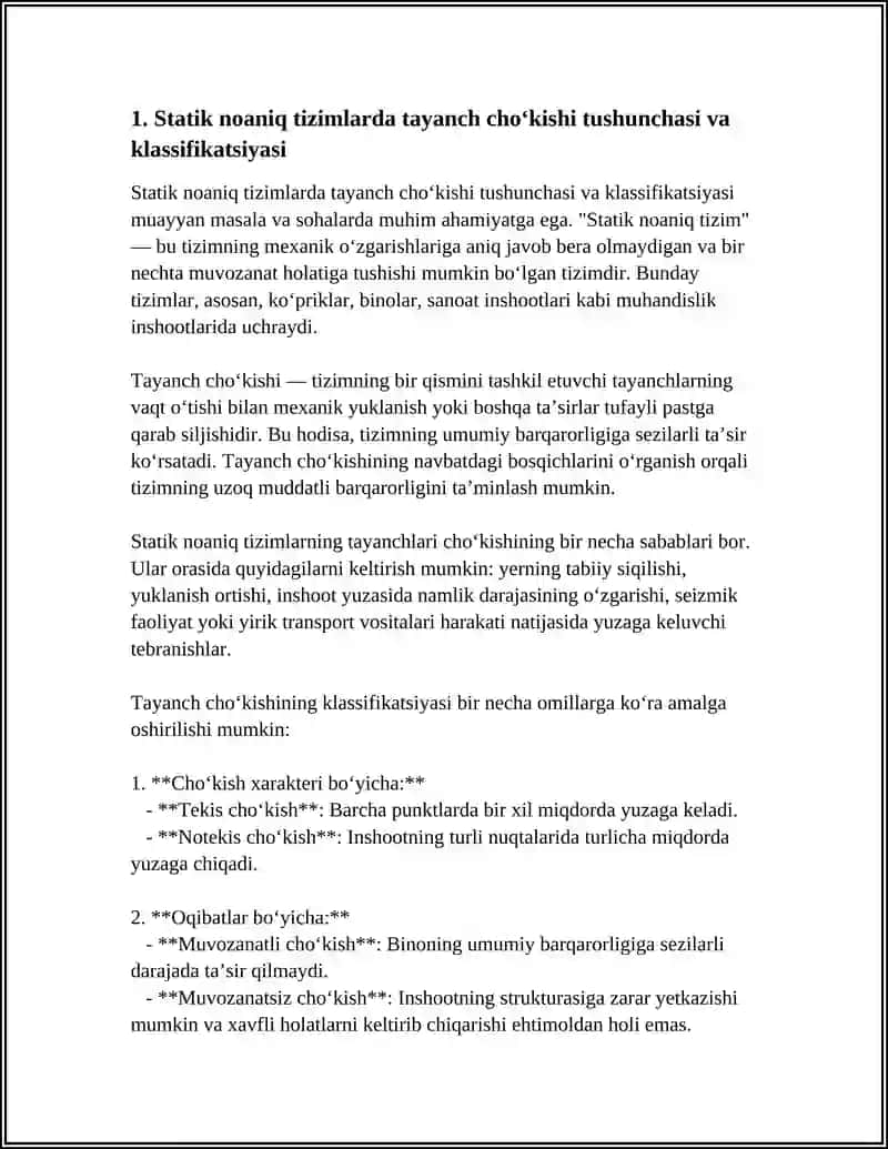 Statik Noaniq Sistemalarni Tayanchlar Cho‘kishiga Hisoblash 4