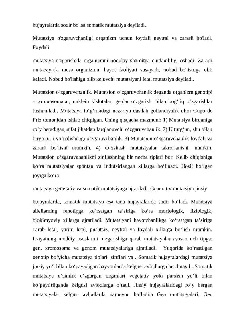 GENETIK MATERIALLARNING O'ZGARUVCHANLIGI O'ZGARUVCHANLIK VA UNING XILLARI 4