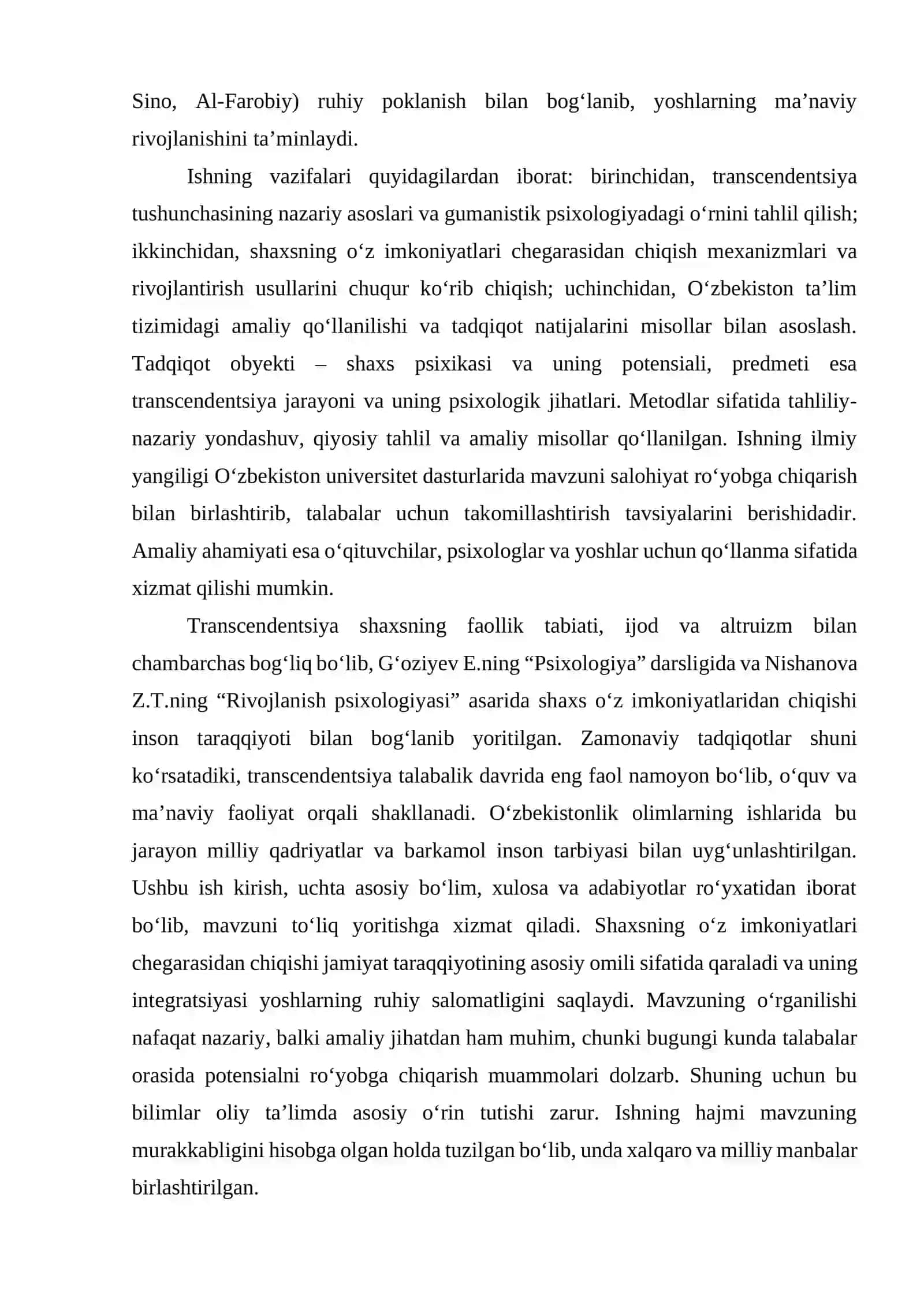 Shaxsning o‘z imkoniyatlari chegarasidan chiqishi (transcendentsiya) 4