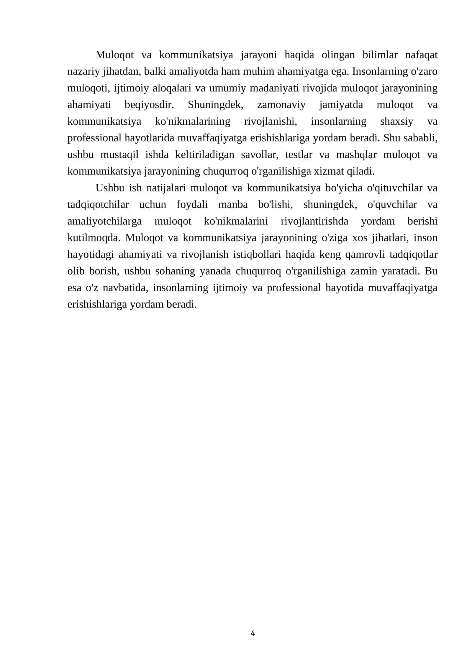 Muloqot va kommunikatsiya mavzusiga oid qiyin ilmiy savollar va testlar 4