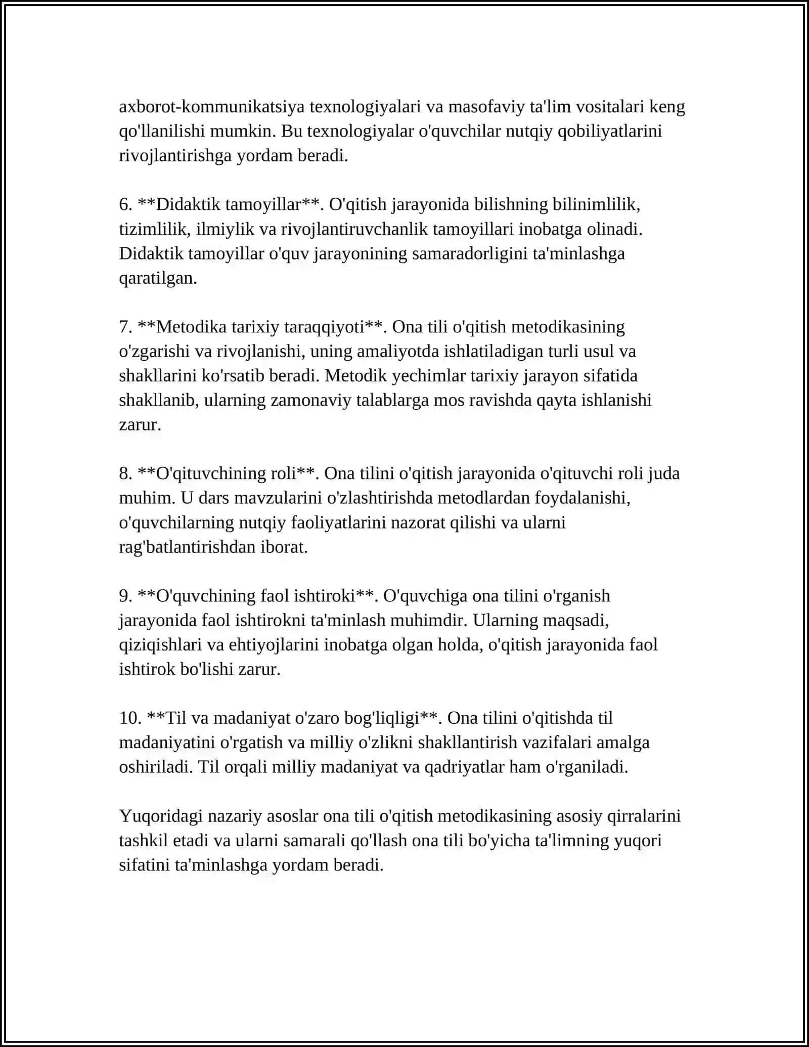 ONA TILI ÒQITISH METODIKASI FANI BO'YICHA TA'LIM STANDARTLARI VA O'QUV DASTURLARI MAVZUSI BO'YICHA 4