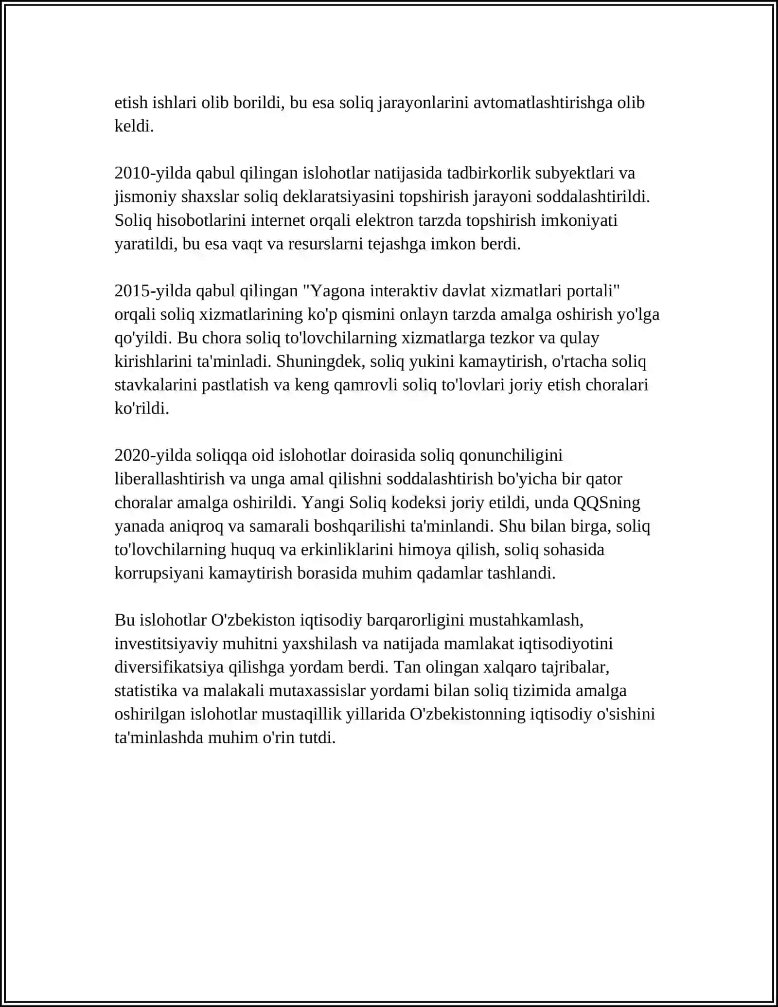 MUSTAQILLIK YILLARIDA SOLIQNI SAQLASH SOHASIDAGI ISLOHATLAR MAVZUSIDA MAQOLA 4