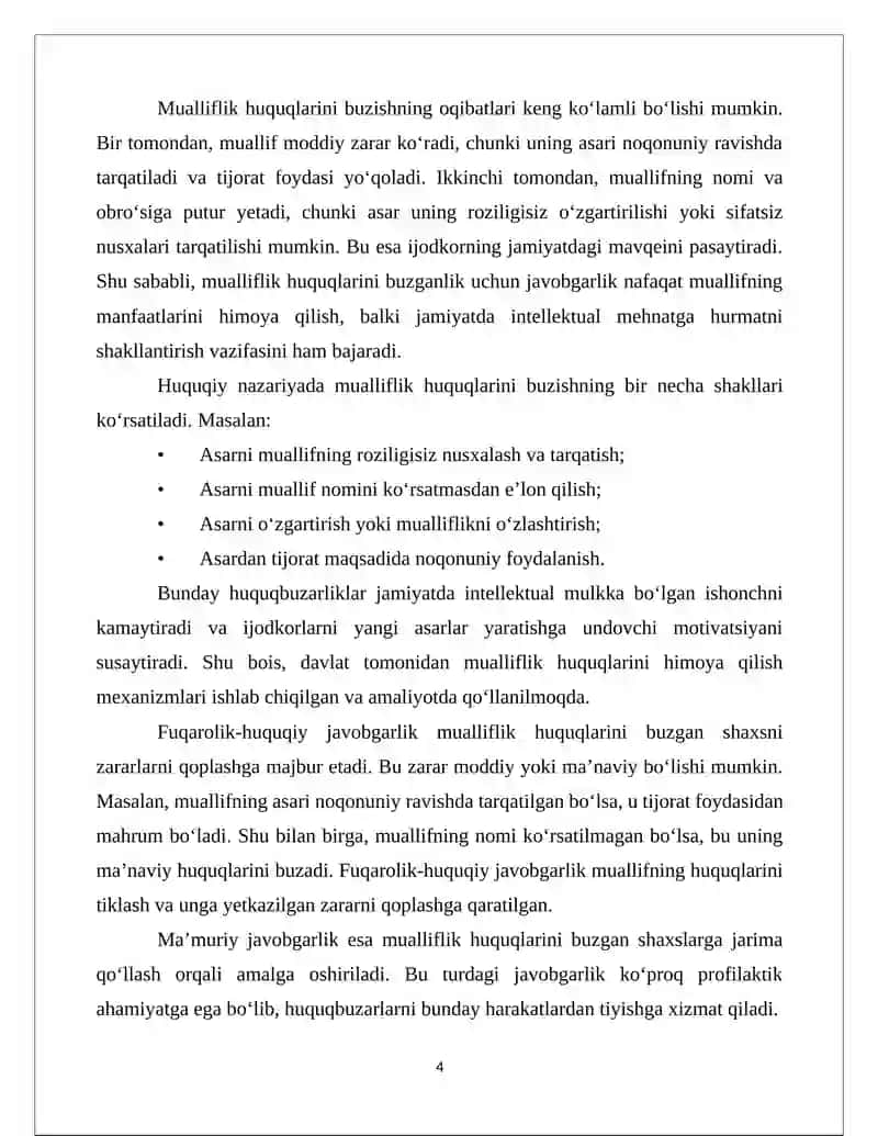 Mualliflik huquqlarini buzganlik uchun javobgarlik asoslari 4