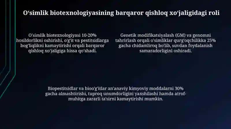 Oʻsimliklar biotexnologiyasi va barqaror qishloq xoʻjaligi 4
