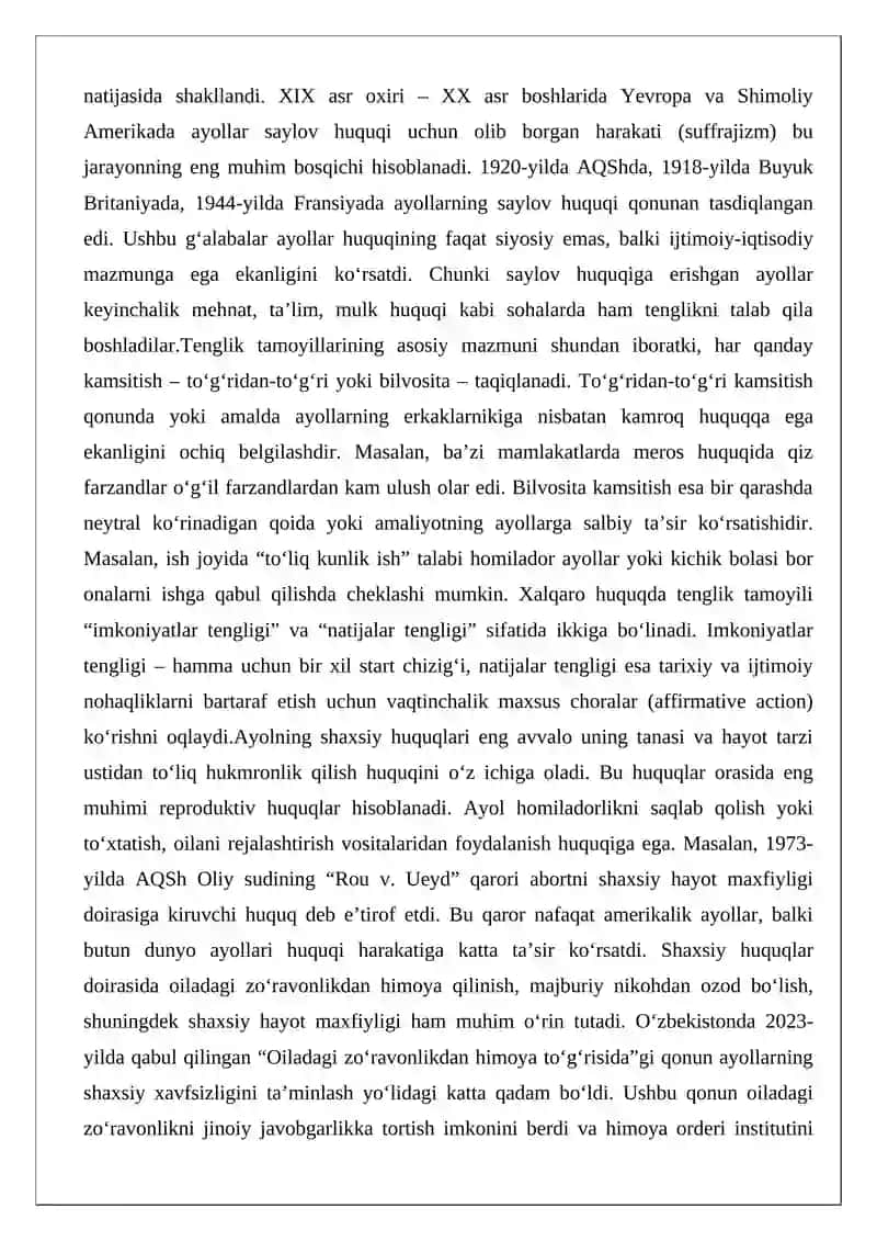 Ayollar huquqi tushunchasi va uning o‘ziga xos xususiyatlari 4