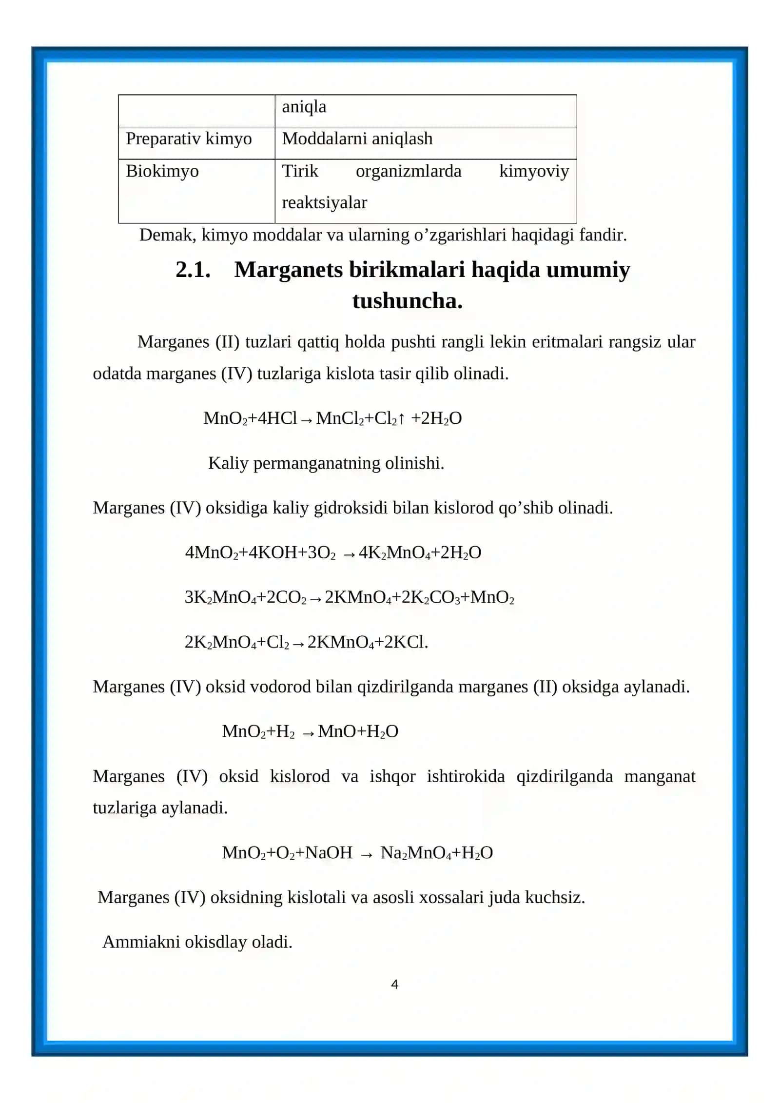 Kaliy manganatning olinishi va xossalari 4