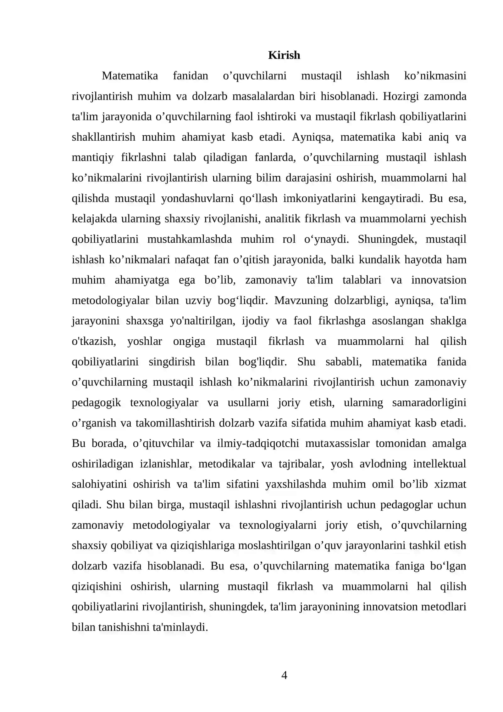 Matematika va informatika 4-kurs talabasi bo'yicha kurs 4