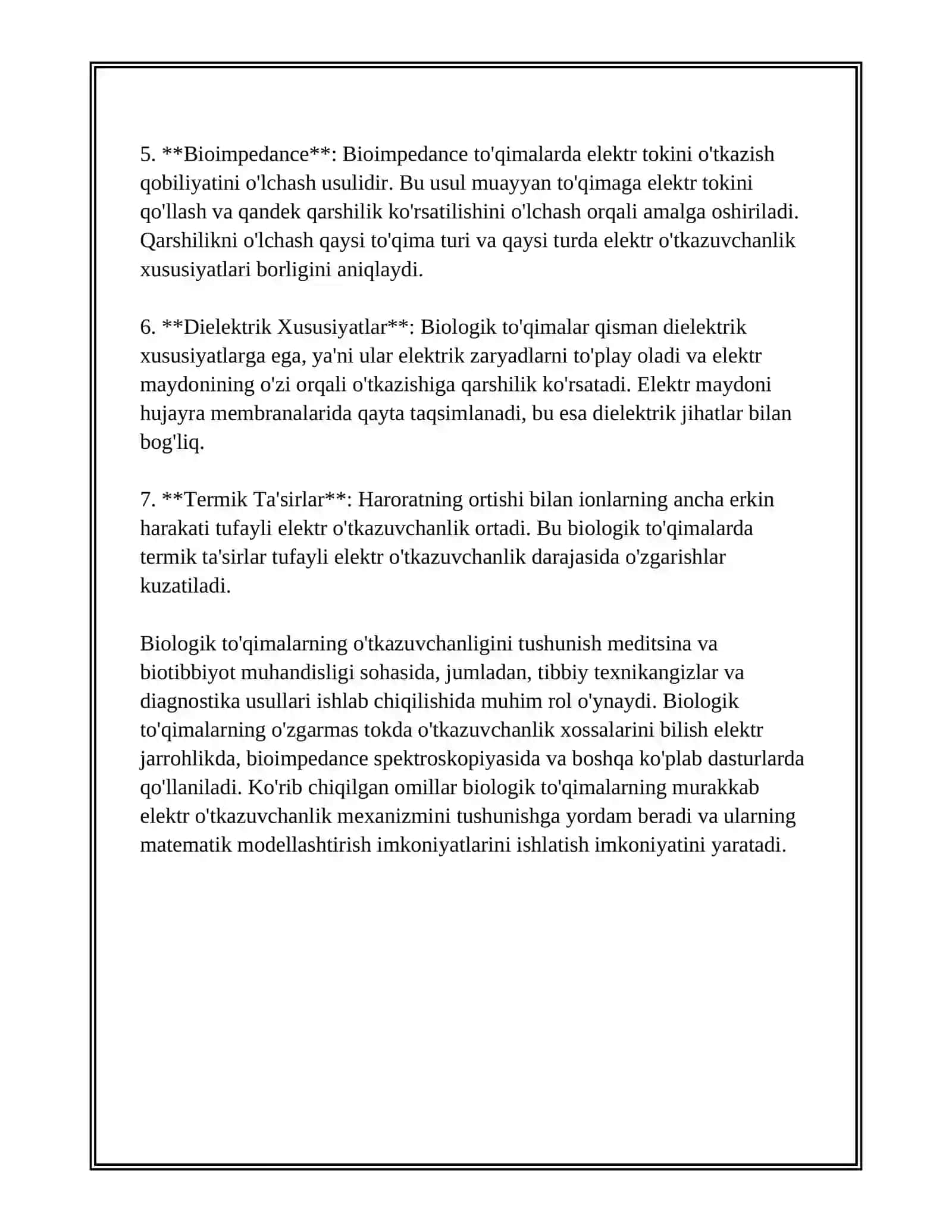 BIOLOGIK TOʻQIMALAR VA SUYUQLIKLARNING OʻZGARMAS TOKDA ELEKTR OʻTKAZUVCHANLIGI 4