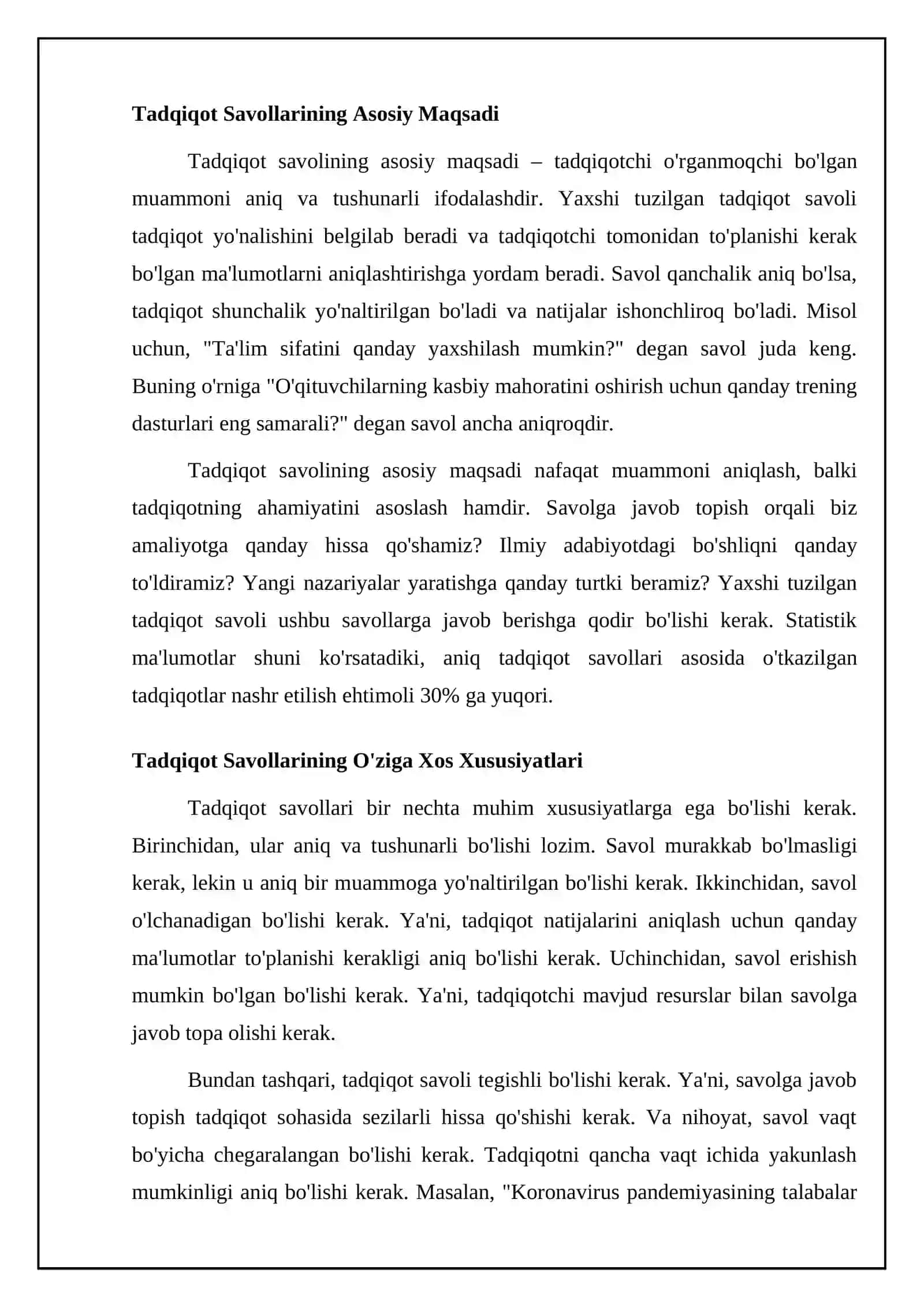 Mavzu: Tadqiqot savollarini toʻgʻri shakllantirish texnikalari 4