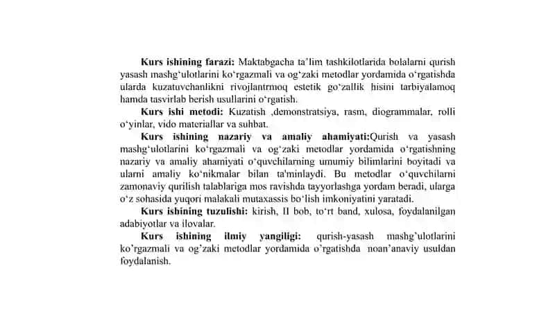 QURISH-YASASH MASHGʻULOTLARINI KOʻRGAZMALI VA OGʻZAKI METODLAR YORDAMIDA OʻRGATISHNING NAZARIY ASOSOSLARI 4