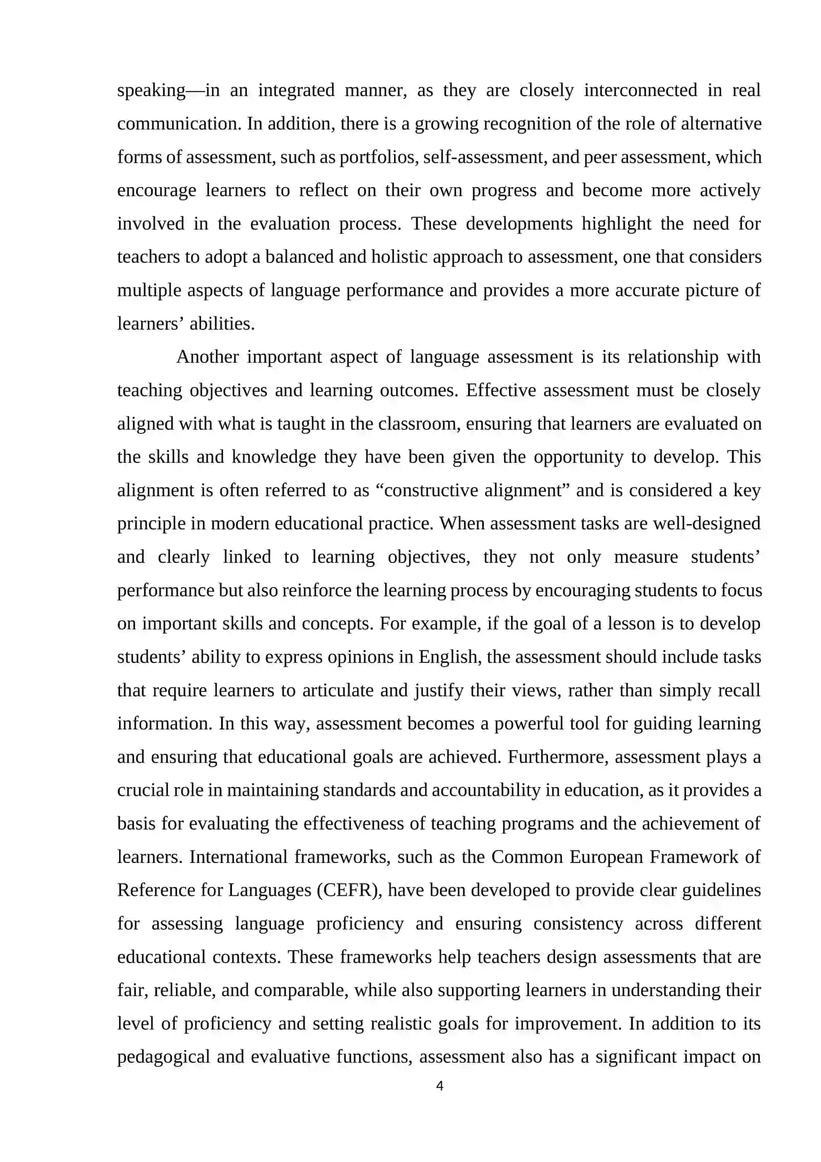 Assessment of language performance in English 4