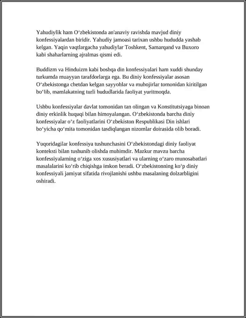 KONFESSIYA TUSHUNCHASINING MOHIYATI VA O‘ZBEKISTONDA FAOLIYAT YURUTUVCHI DINIY KONFESSIYALARNING TASNIFI 4