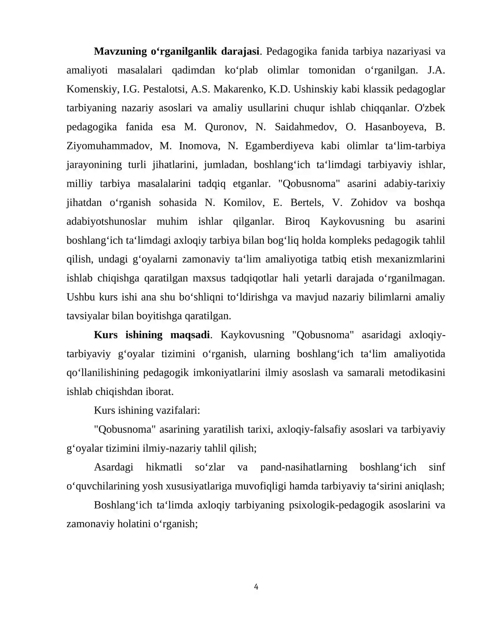 Mavzu: Axloqiy tarbiyada kaykovusning qobusnoma asaridan foydalanish 4