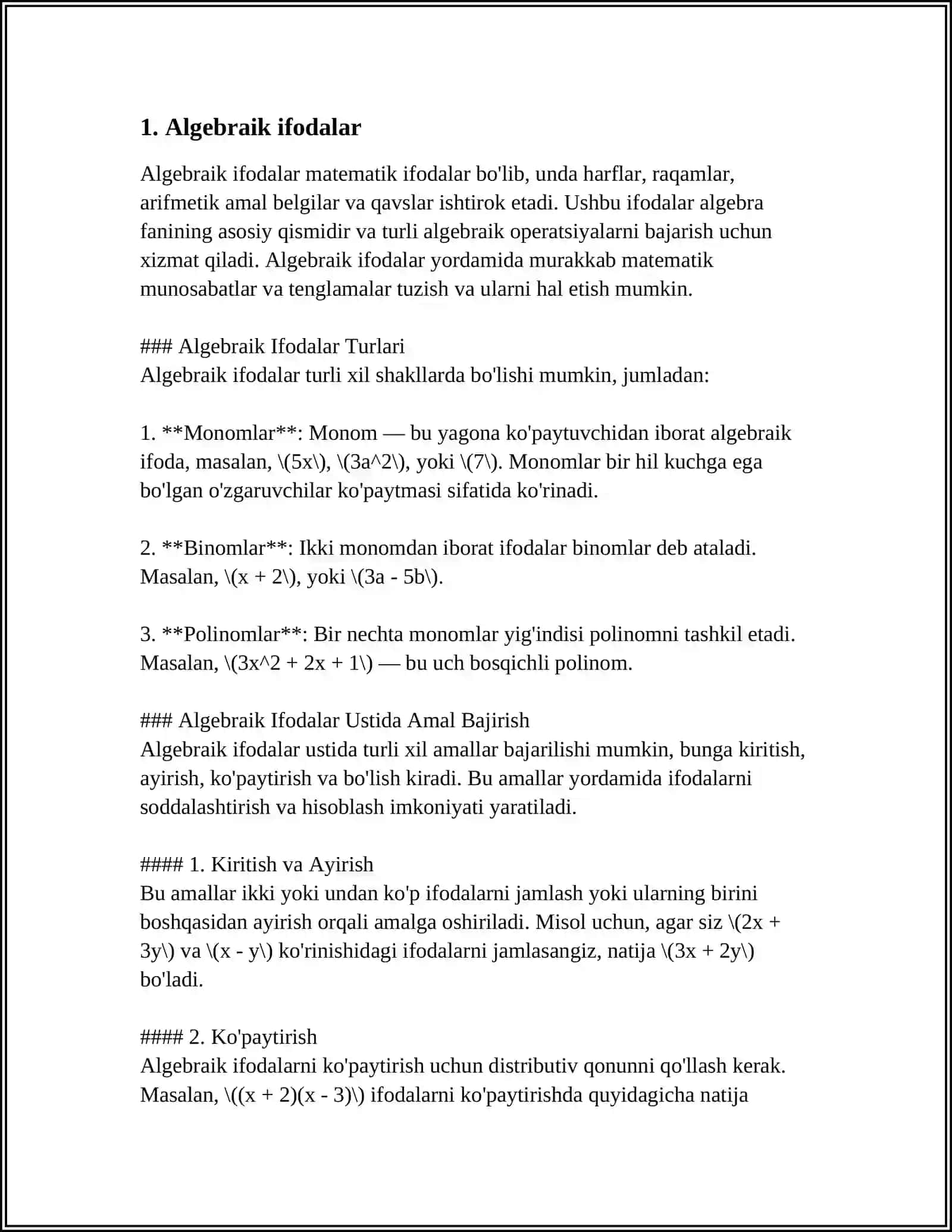 ALGEBRA ELEMENTLARI MAVZUSI BO'YICHA DARSLARNI KO'RGAZMALI QUROLLAR BILAN TA'MINLASH. DIDAKTIK O'YINLARNI TANLASH 4