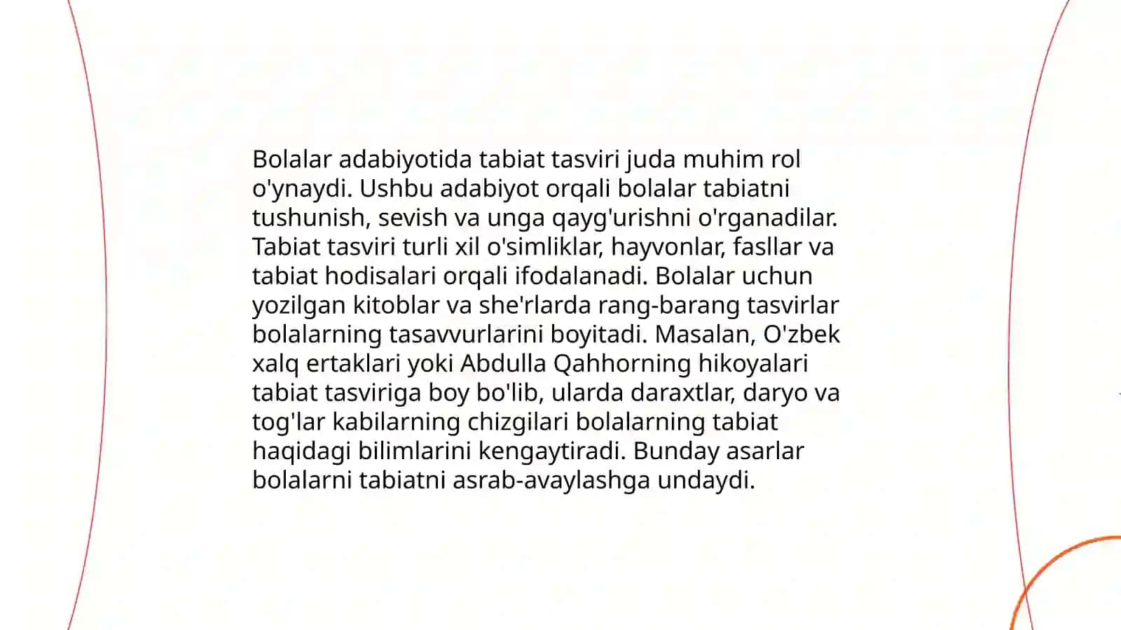 O'zbek yozuvchilarining bolalar yoshiga mos tabiatga oid ilmiy hikoyalaridan foydalanishga o'rgatish 4