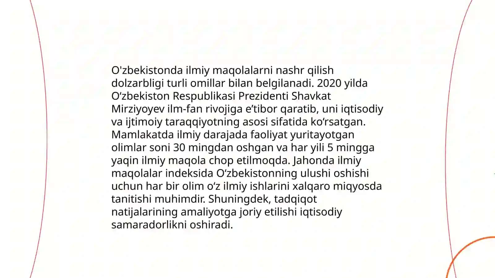 Ilmiy maqola (maruza tezisi) mavzusining dolzarbligini asoslovchi me'yoriy hujjatlarni o'rganish 4
